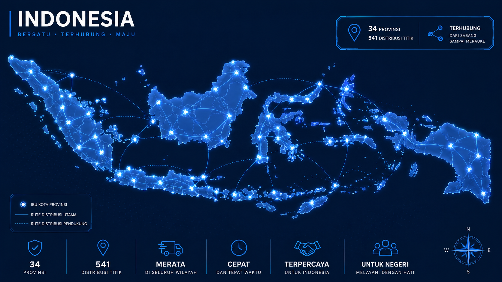 Peta jaringan dan rute distribusi Bintang Andal Utama mencakup seluruh provinsi di Indonesia
